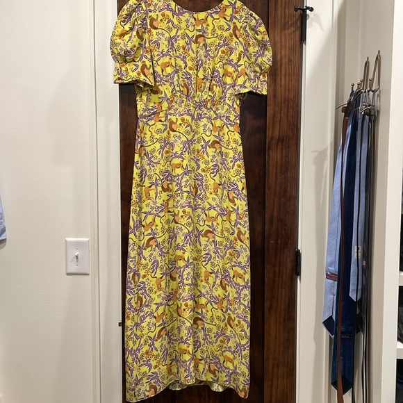 Saloni Women's 100% Silk Citron Bianca Midi Dress Citrus Monkey Print - Picture 6 of 8